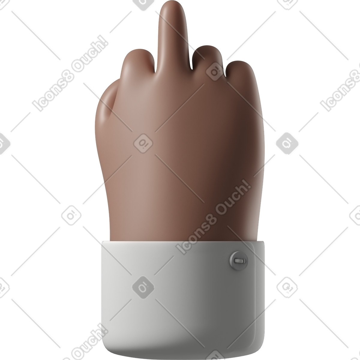 Ilustración Mano de piel marrón con camisa blanca que muestra el dedo medio en estilo 3D Hands Fun&Wild a descargar en PNG y SVG