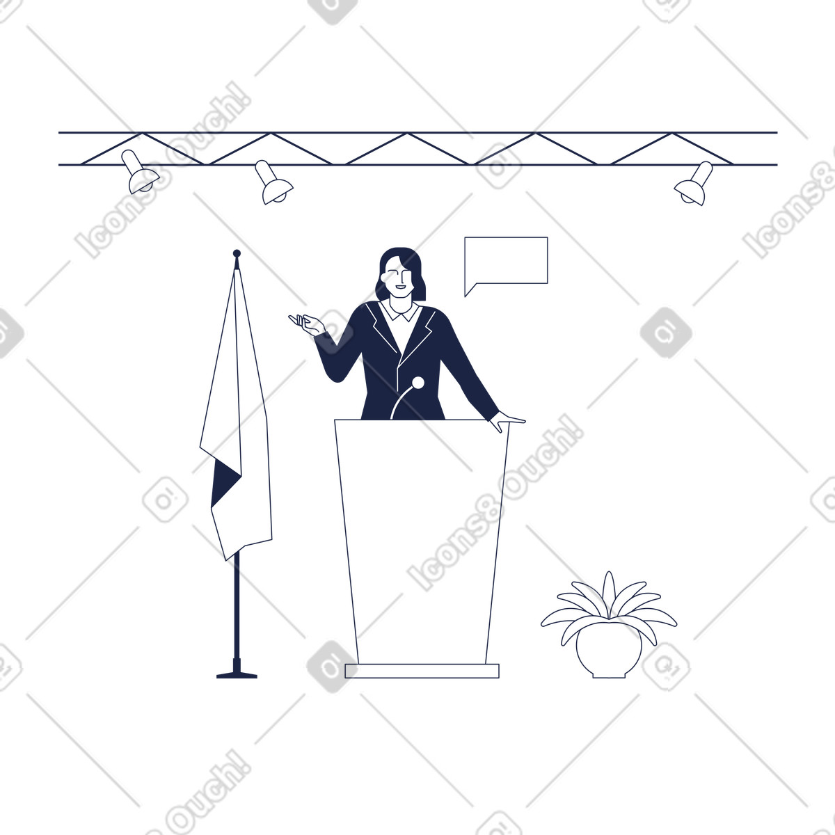 Political speech or public speaking event, Government announcement press briefing illustrazione in stile Urban Line scarica in PNG, SVG