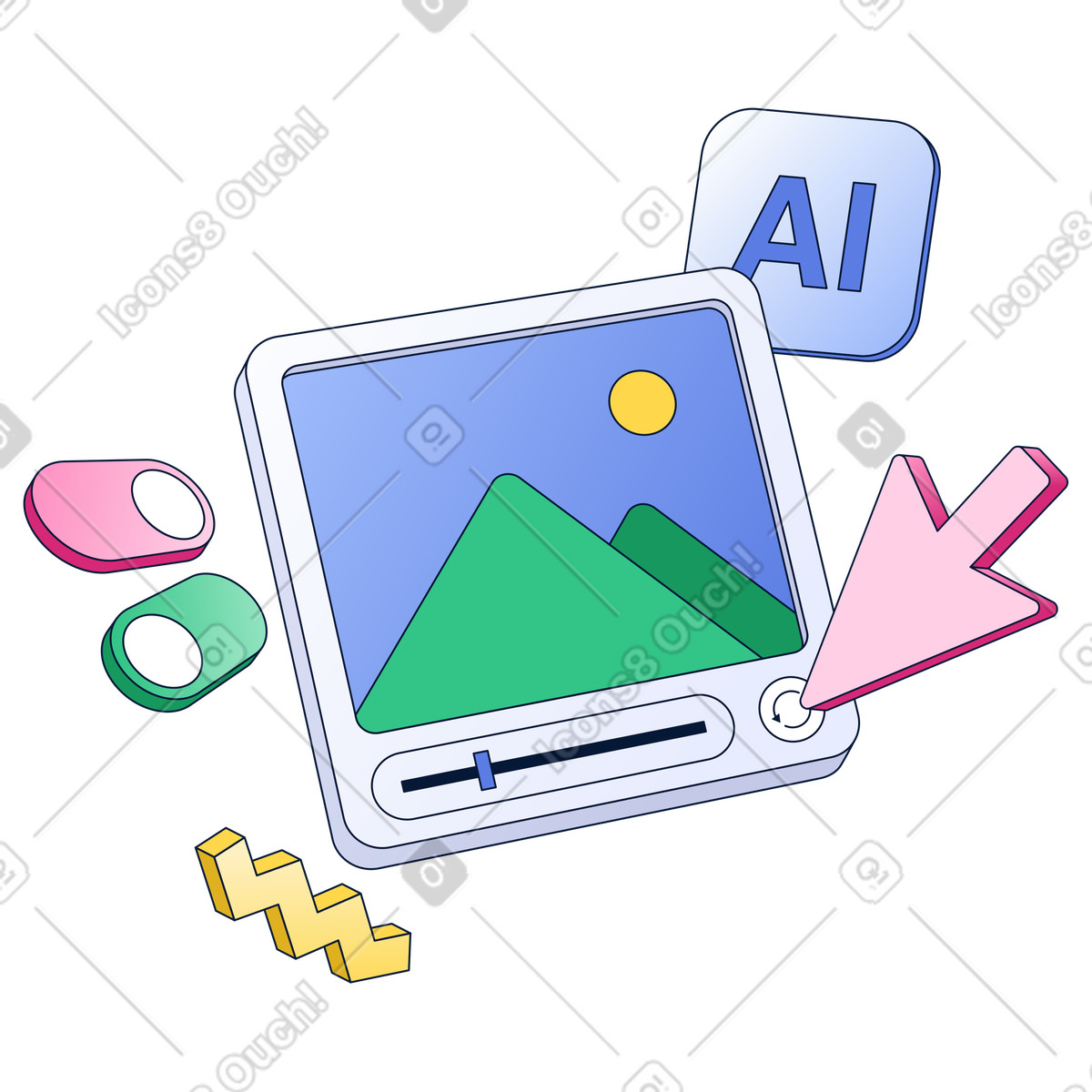 AI visual content creation dashboard with thumbnail and controls-Illustration im Neat-Stil als Download in PNG, SVG