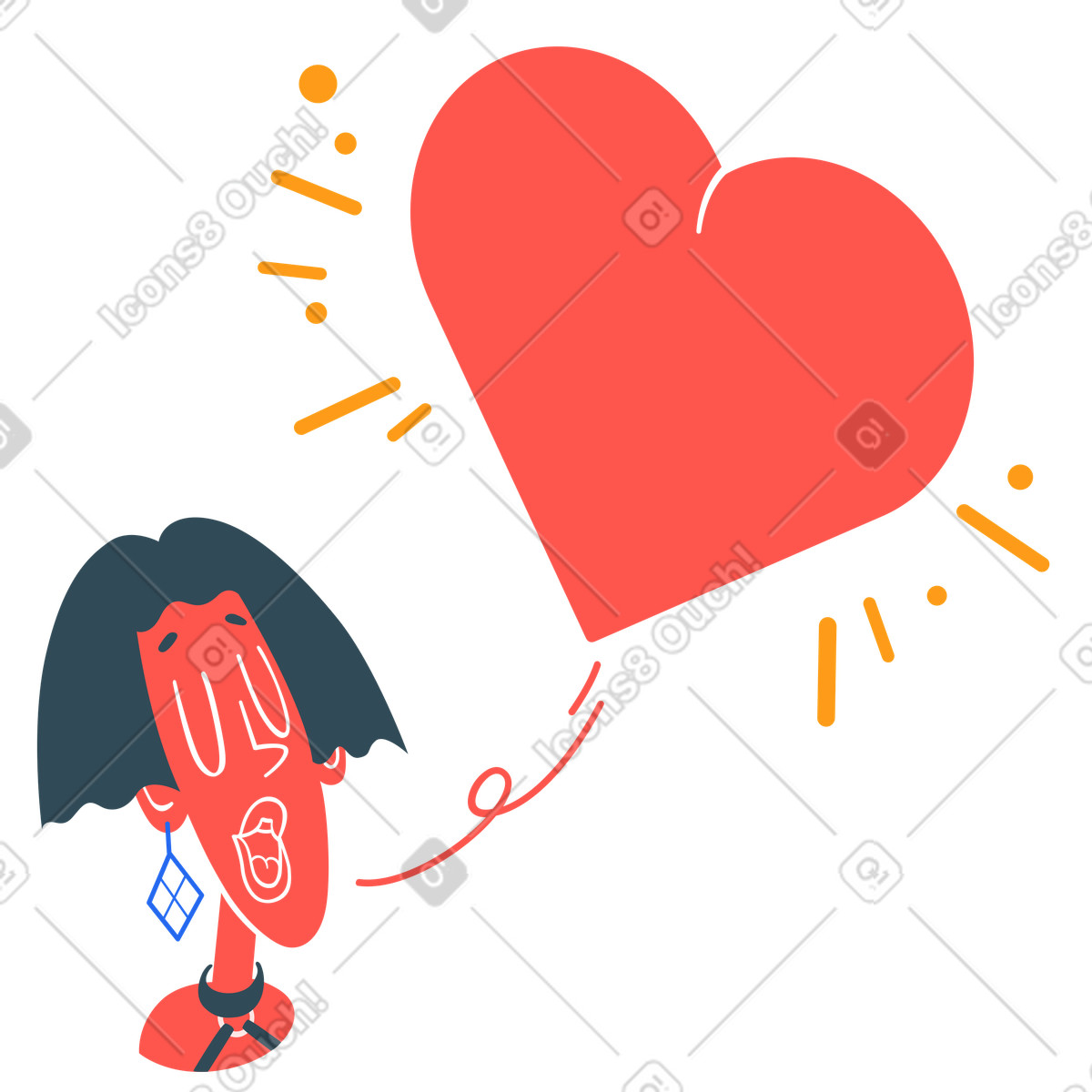 Donna che invia amore con un cuore rosso gigante illustrazione in stile Kingdom scarica in PNG, SVG