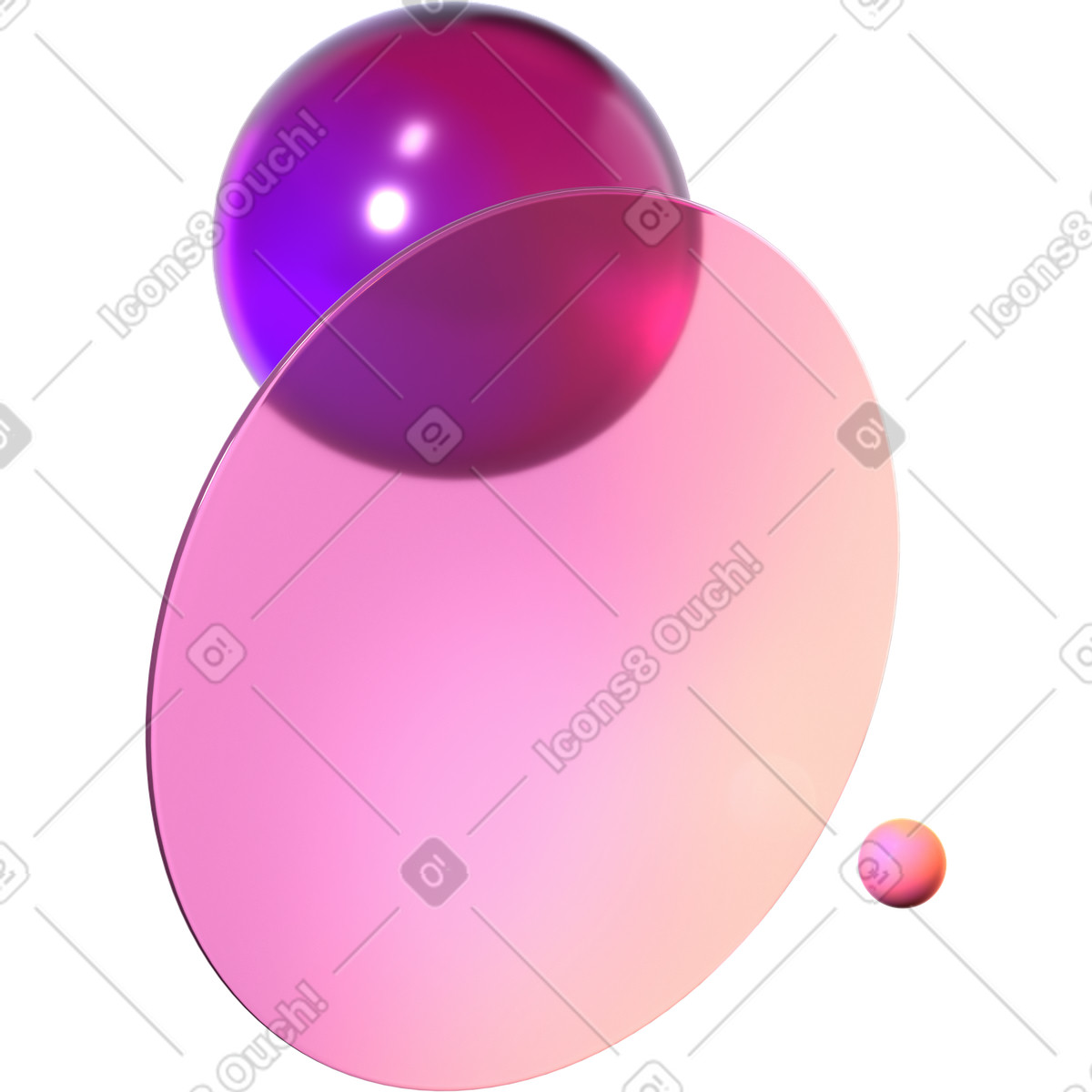 Transparent lens and gradient spheres illustration in 3D Glassy style download in PNG, SVG