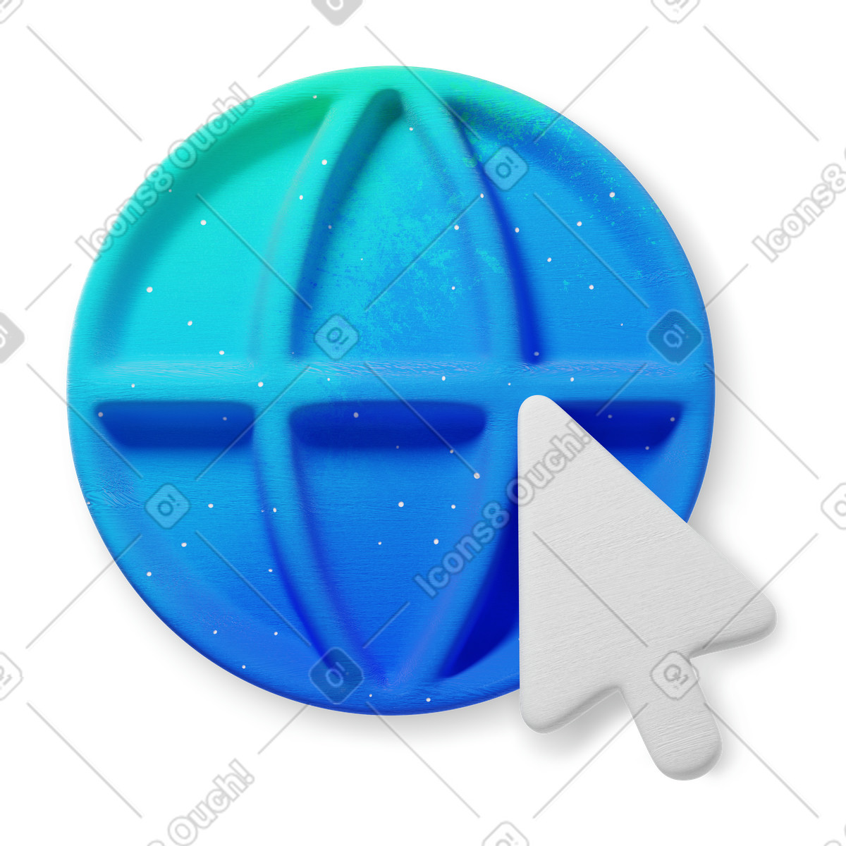 Icona del globo con freccia cursore, accesso a internet e navigazione web illustrazione in stile 3D Microsoft Fluent illustration scarica in PNG, SVG