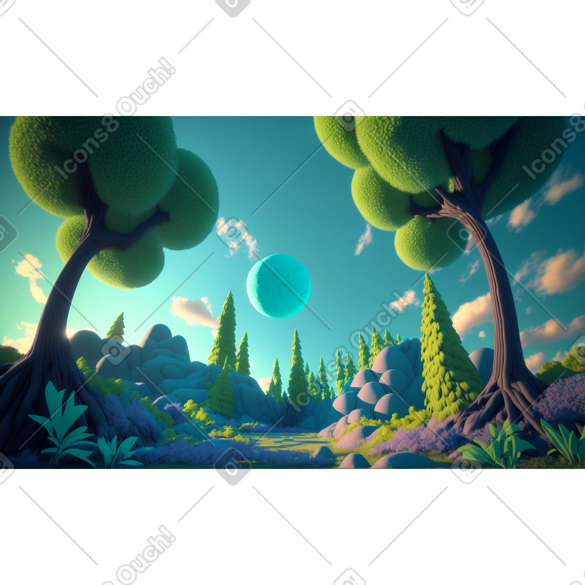 Ilustración Fondo de bosque fantasía 3d en estilo Experimental a descargar en PNG y SVG