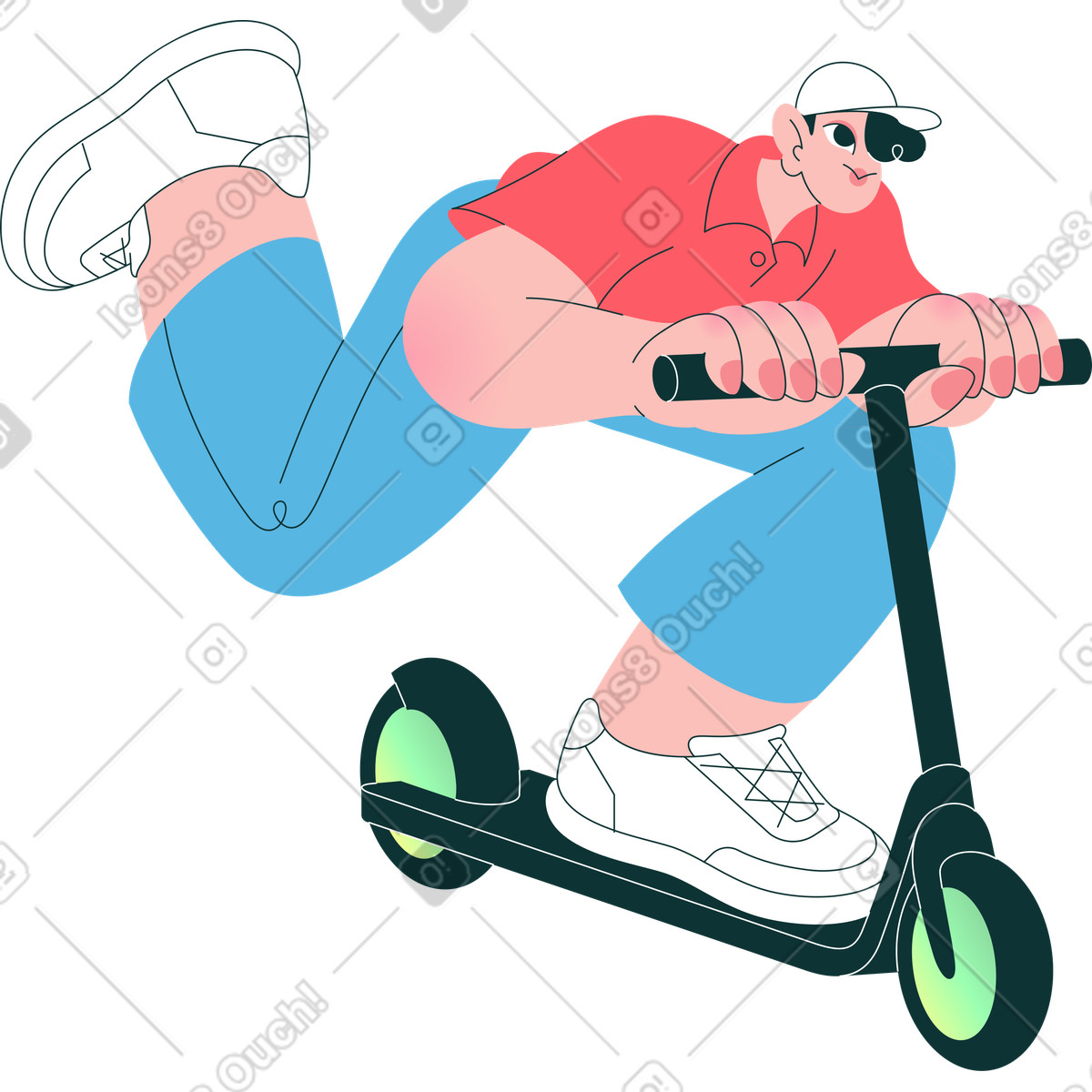 Ilustración Chico monta un scooter en estilo Florid a descargar en PNG y SVG