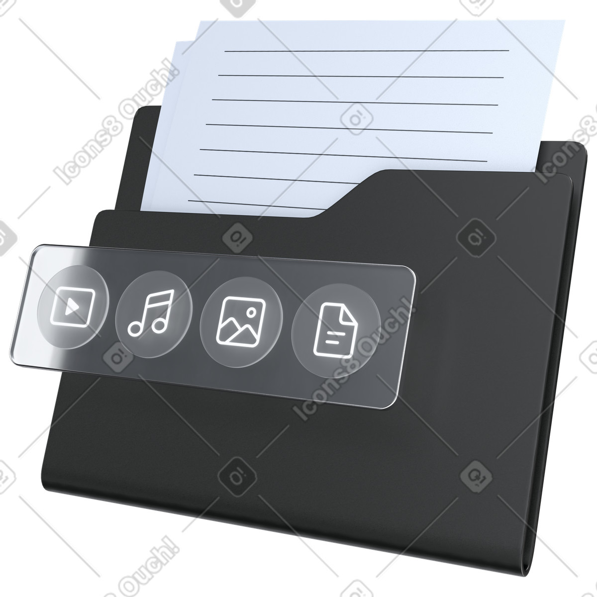 Gestione di file digitali, archiviazione multimediale, organizzazione dei contenuti illustrazione in stile 3D Pro scarica in PNG, SVG
