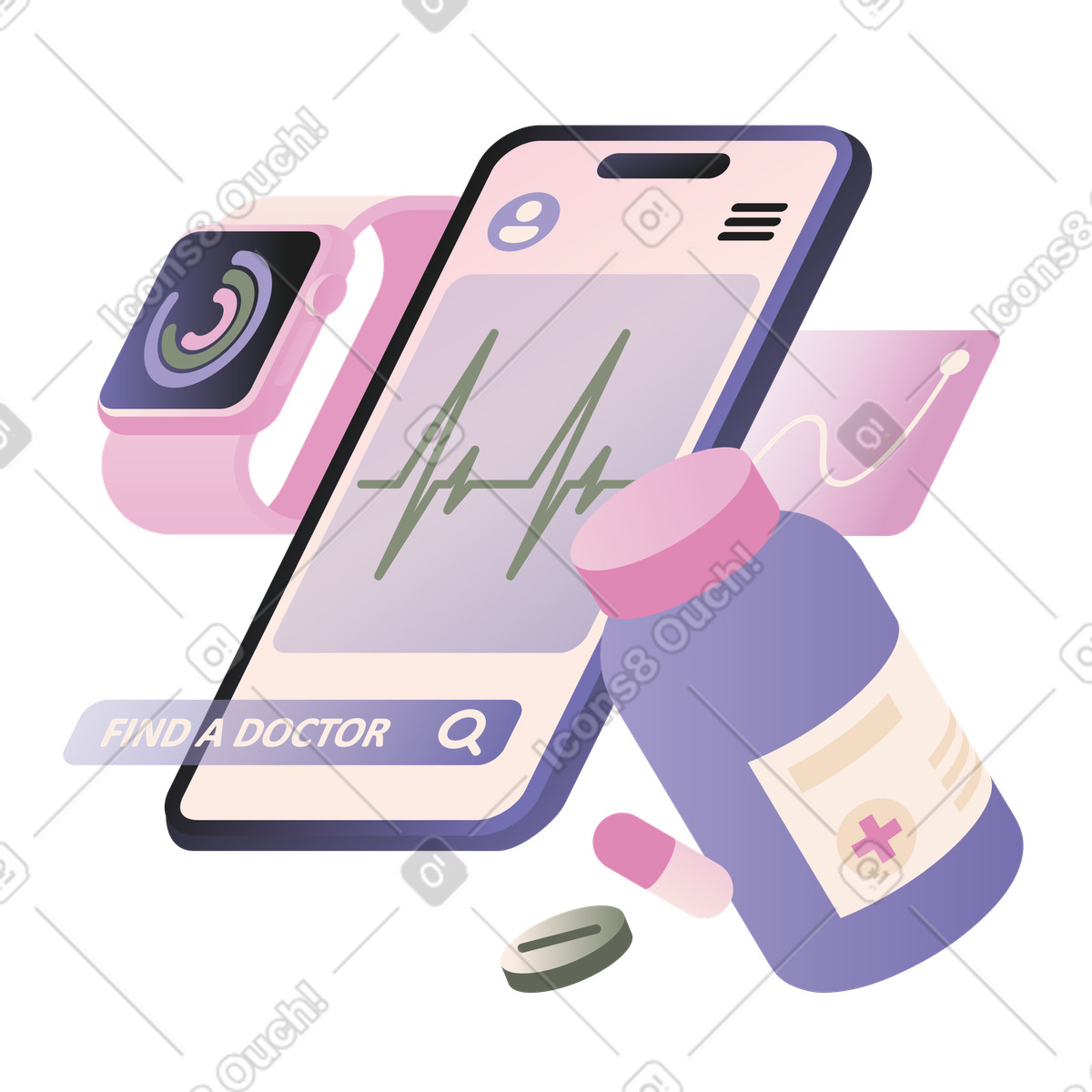 Иллюстрация Онлайн врач и медицинские услуги в PNG и SVG