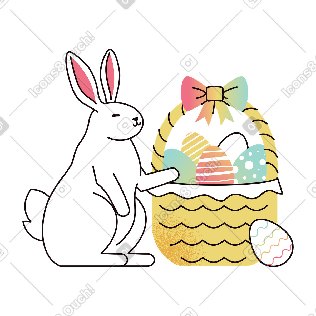 Easter bunny and egg basket illustration in Delight style download in PNG, SVG