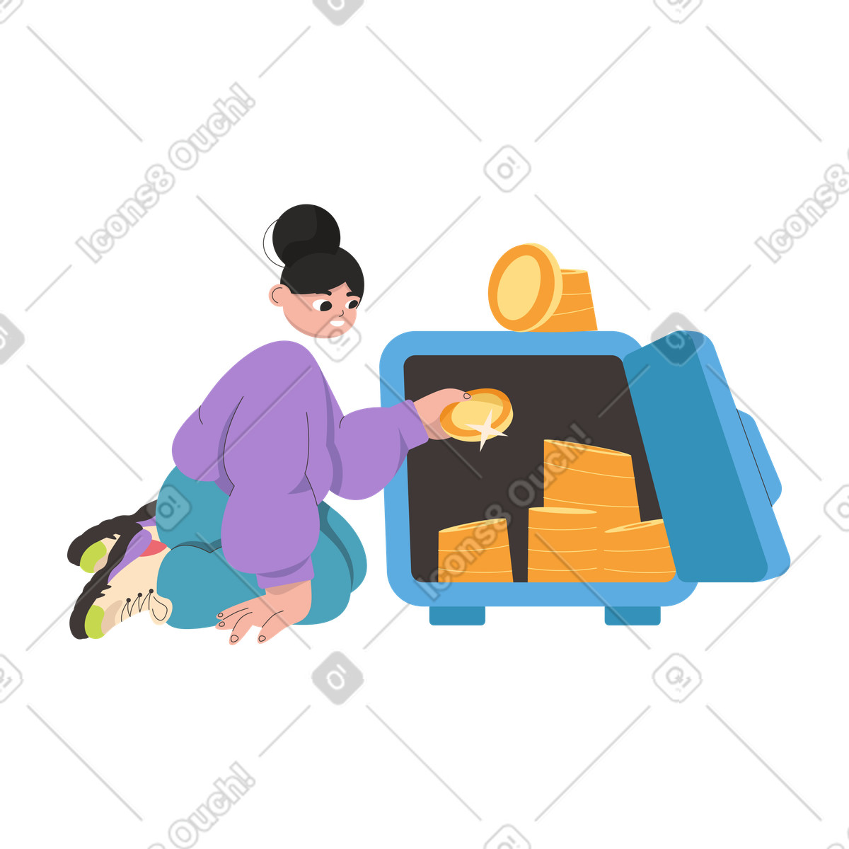 Girl putting a coin in the safe illustration Dizzy style download PNG, SVG