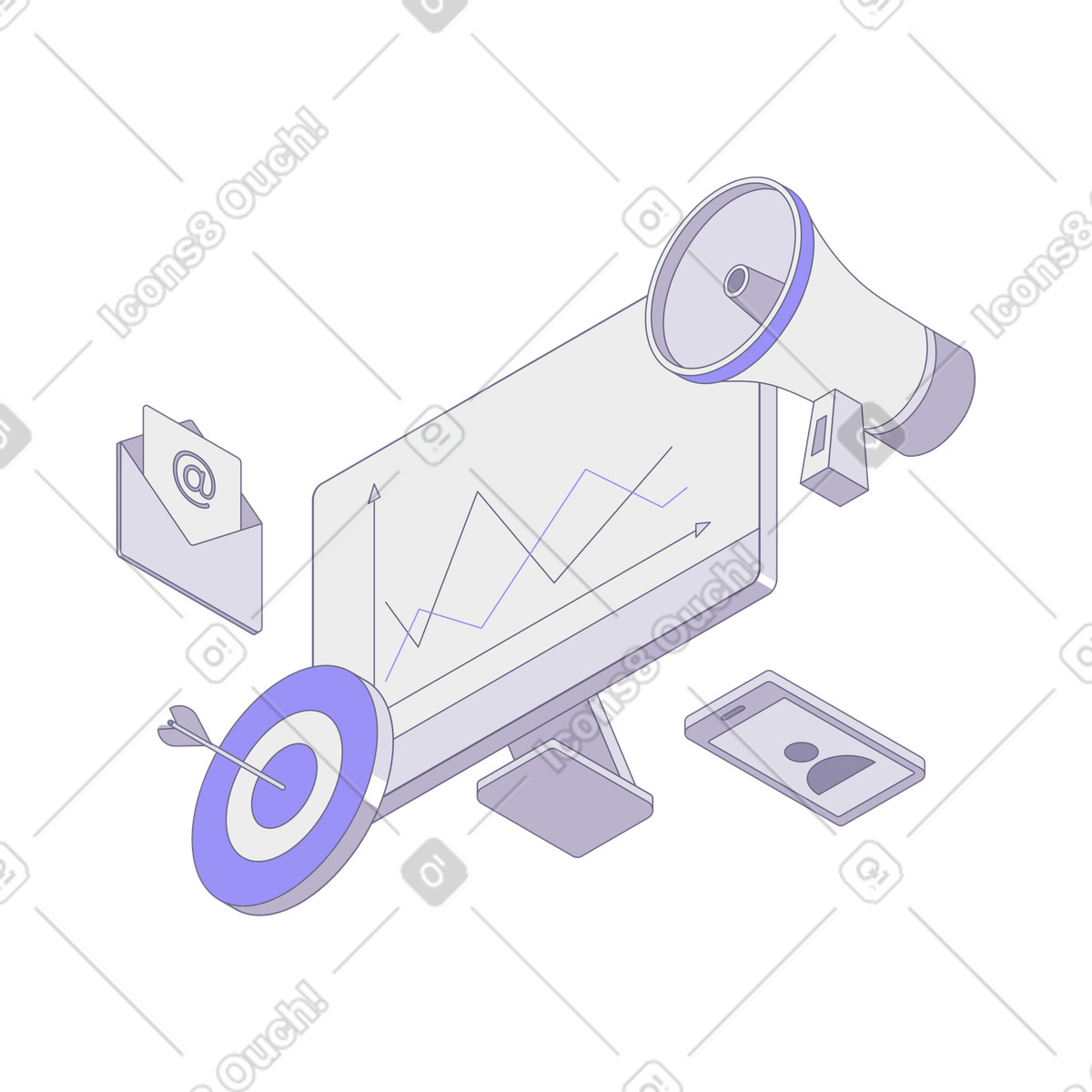 Digital marketing tools and goals illustration in Modul style download in PNG, SVG