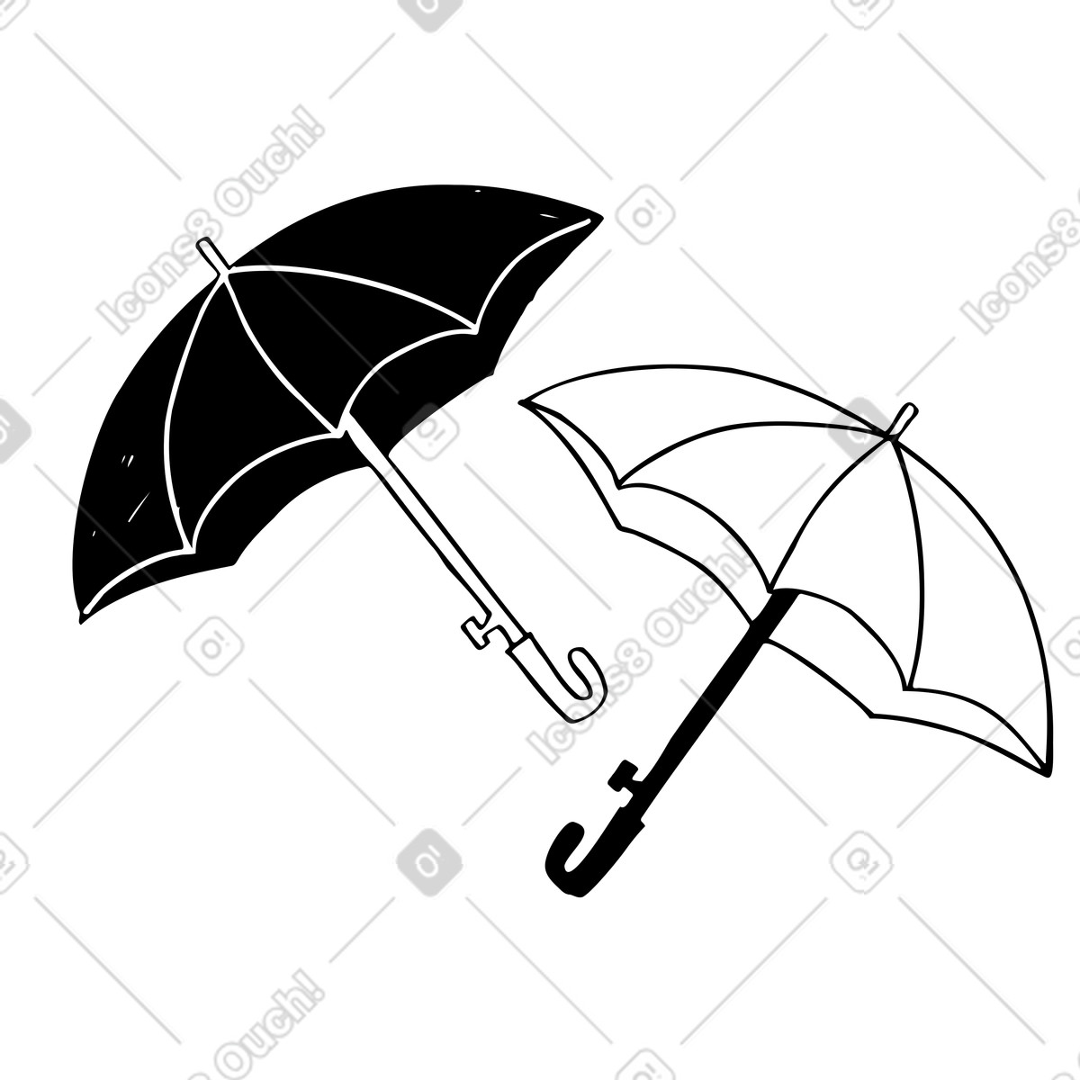 下载 Marks 风格的 两把撑开的雨伞 插画，支持 PNG、SVG 格式