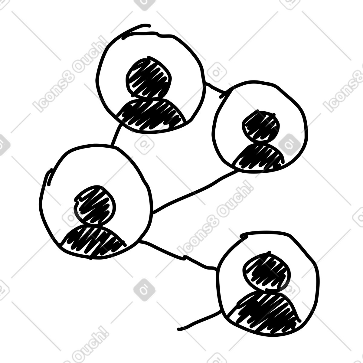 Community network of linked profile circles illustrating team communication-Illustration im Rough Sketch-Stil als Download in PNG, SVG