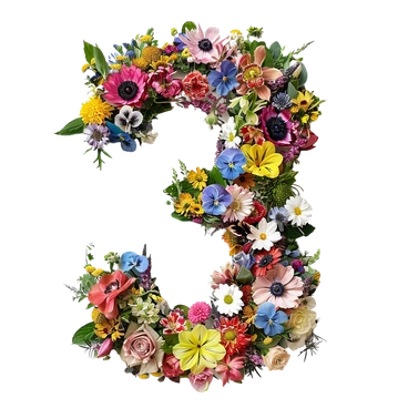 A number three made of colorful flowers - Initial style illustration
