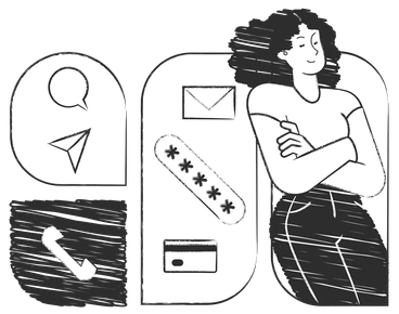 A woman with crossed arms and various icons - Graphite style illustration