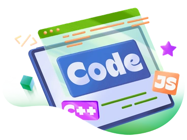 A computer screen displaying coding languages - Smart style illustration