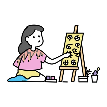 An indigenous artist, wearing a colorful woven garment, is focused on painting traditional patterns on a canvas made from natural materials, such as bark. The artist is using a variety of earth-toned paints, applying them with a brush to create intricate designs. The canvas is positioned on a wooden easel, surrounded by small containers holding the paints. Brightly colored patterns are visible on the canvas, showcasing cultural symbols and motifs. A small collection of natural brushes made from twigs and leaves is placed nearby, emphasizing the artist's connection to the environment.