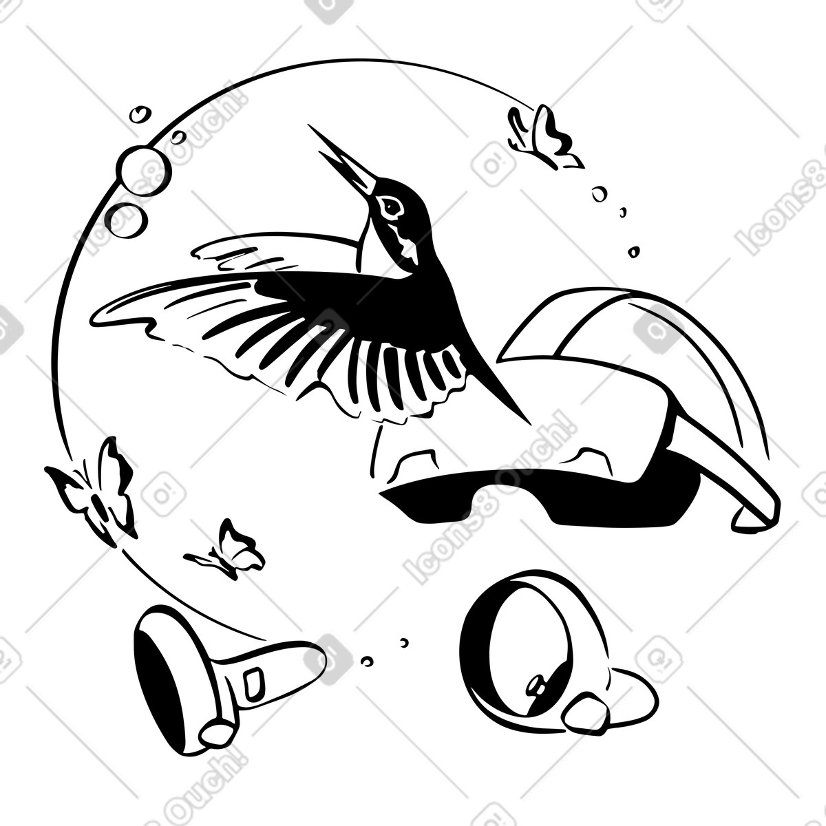 Virtual reality glasses projecting butterflies and bird illustration in Line style download in PNG, SVG