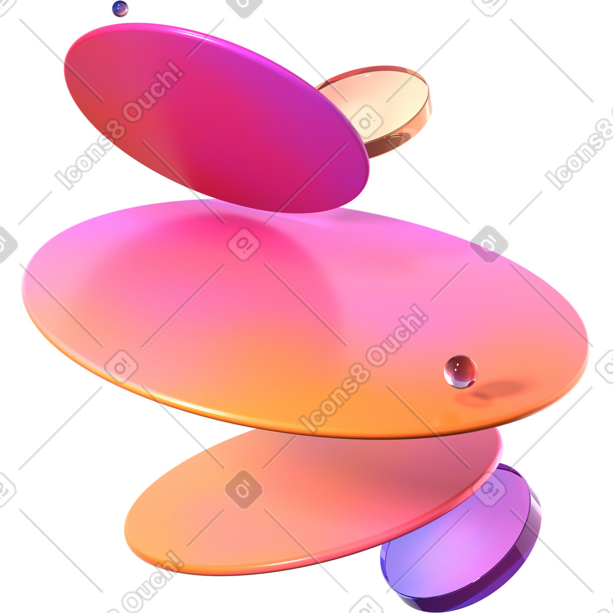 Ilustración Levitando lentes multicolores en estilo 3D Glassy a descargar en PNG y SVG