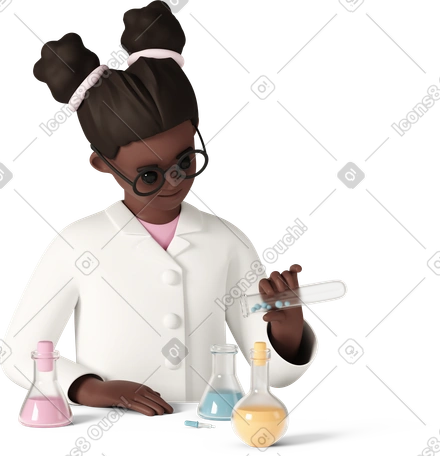 3D young schoolgirl in lab coat doing science experiments PNG, SVG