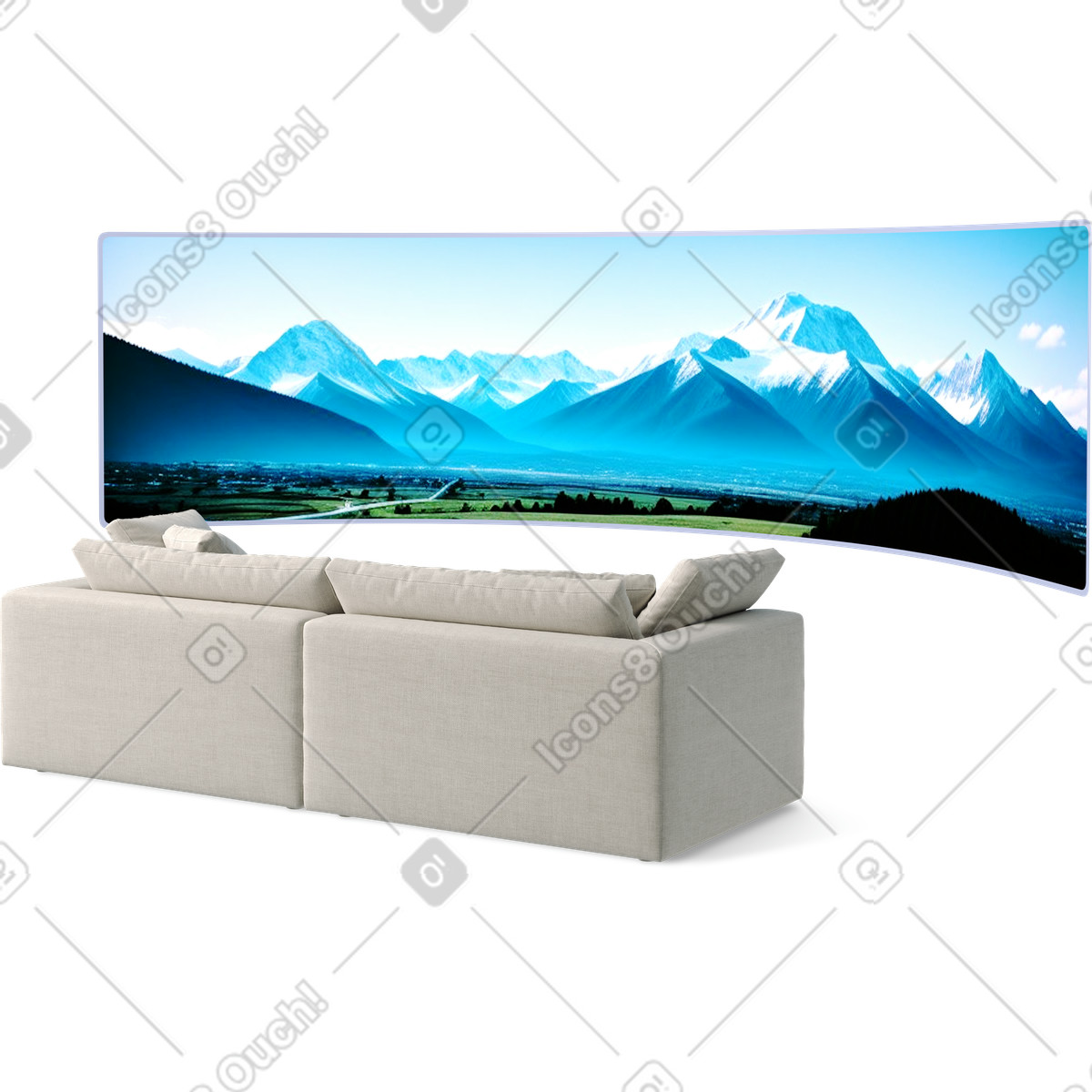 Sofa and monitor illustration in 3D Business style download in PNG, SVG