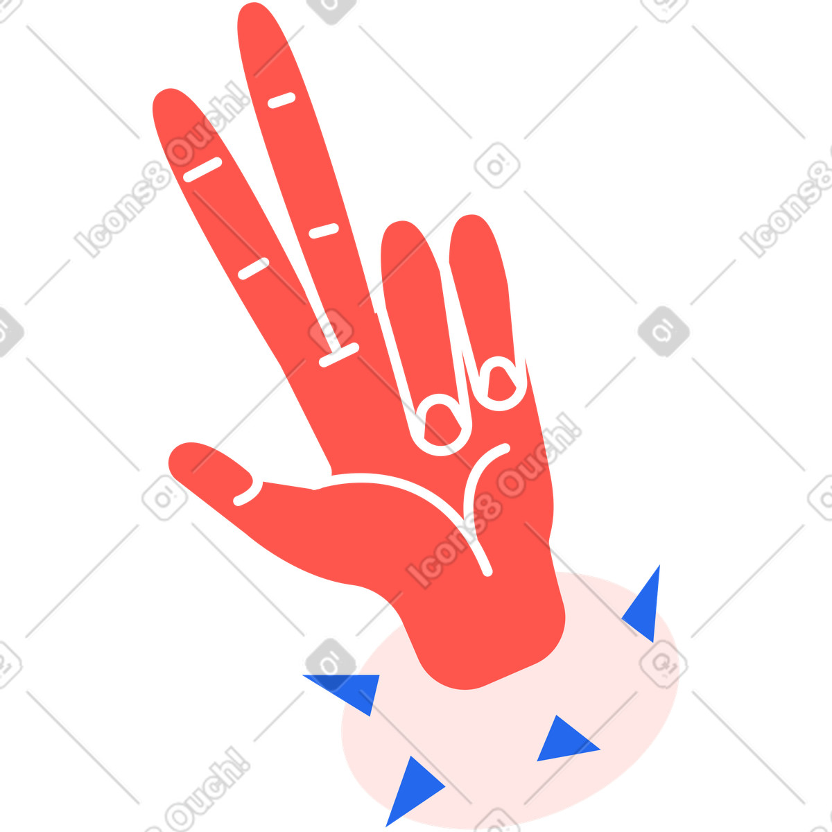 Peace gesture hand with red palm and spiked cuff-Illustration im Kingdom-Stil als Download in PNG, SVG