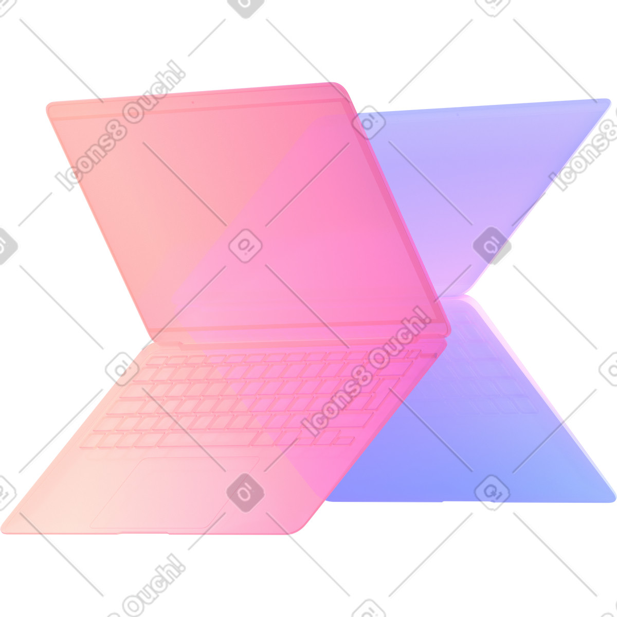 Ilustración Abstract laptops glass pink and blue en estilo 3D Glassy a descargar en PNG y SVG