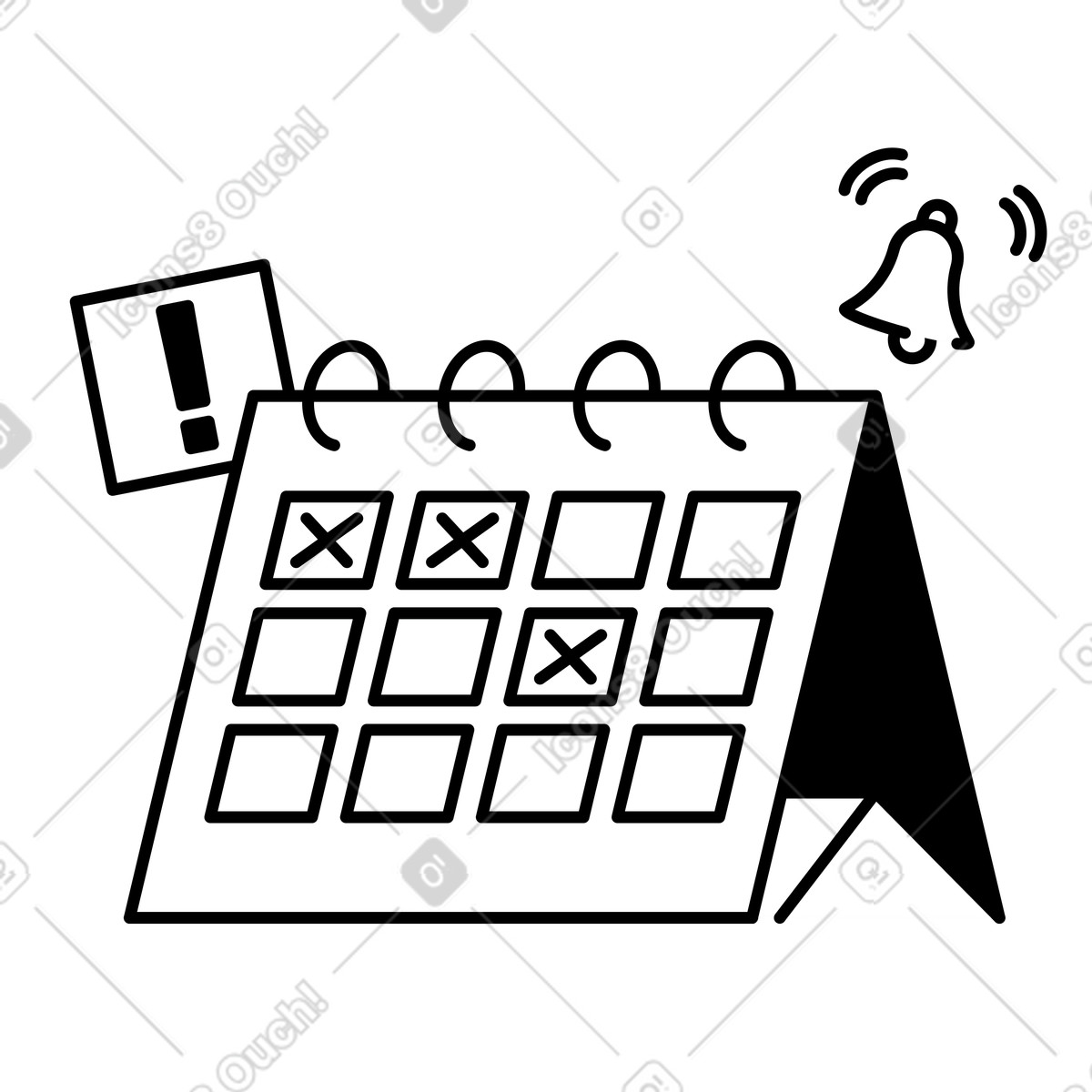 下载 Notion Line Art 风格的 Calendar reminder with marked deadlines and notification bell alert symbol 插画，支持 PNG、SVG 格式