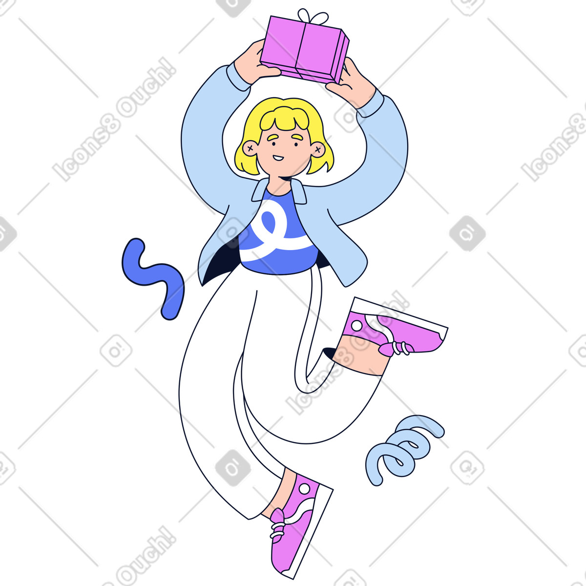 Holding up wrapped box, Holiday or birthday excitement-Illustration im Flexy-Stil als Download in PNG, SVG