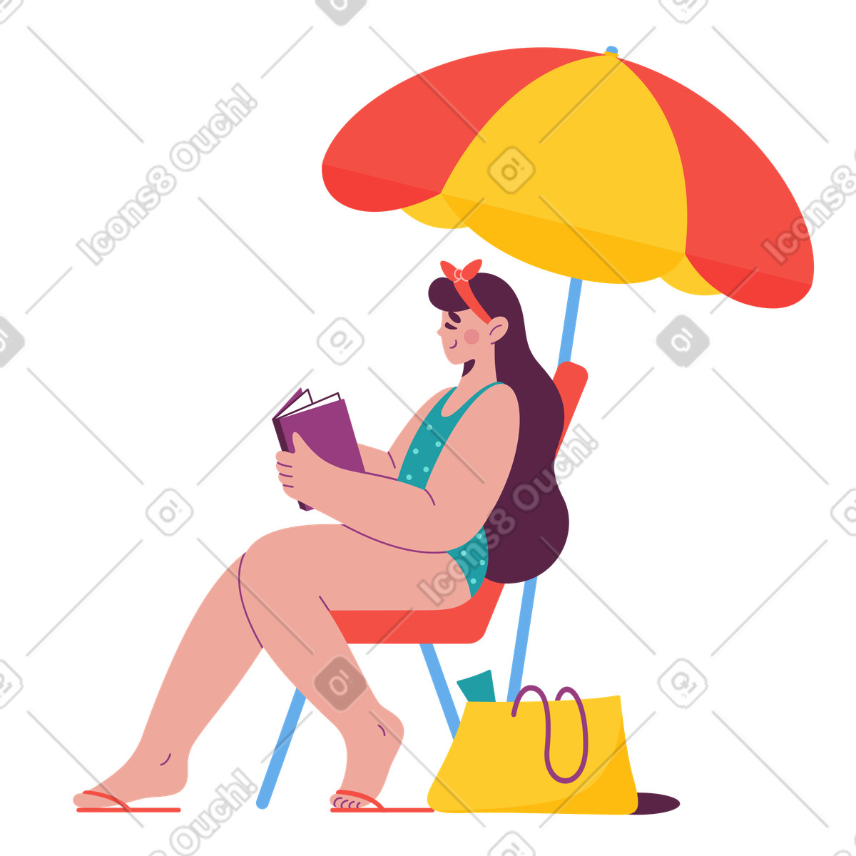 Book reader relaxing illustration beach holiday clipart image in PNG SVG GIF