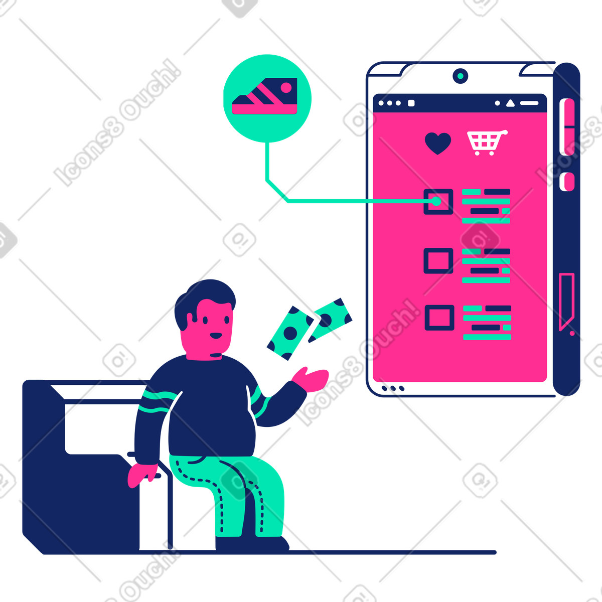 Ilustración Hombre comprando en línea y pagando la compra estilo Cyborg a descargar PNG SVG