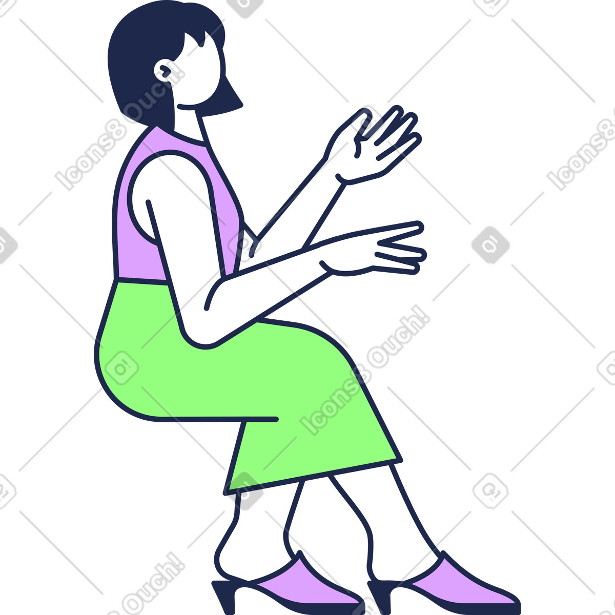 Illustration Femme assise levant les mains dans le style Outline à télécharger aux formats PNG, SVG