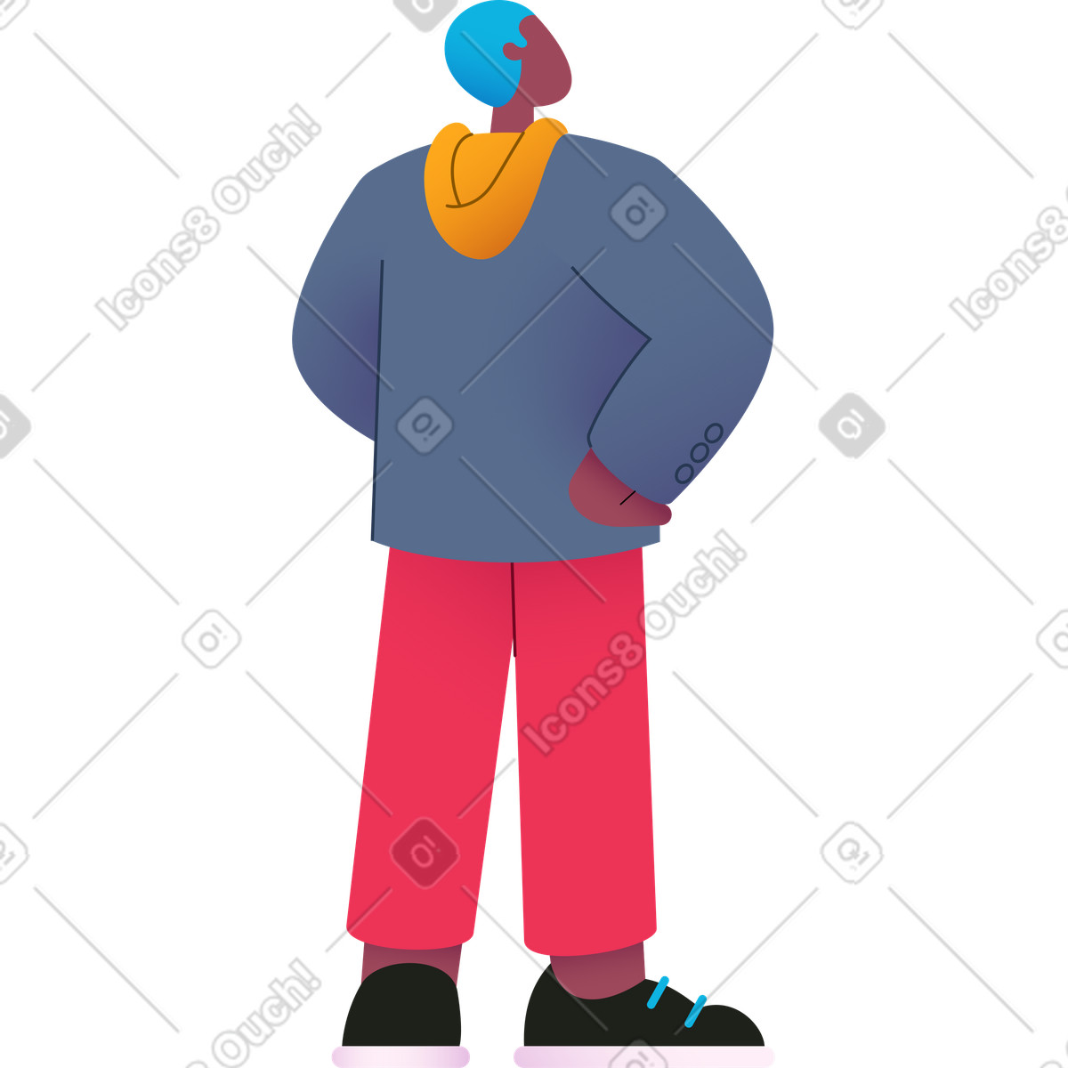 Ilustración Hombre con chaqueta gris y pantalones rojos de pie las manos en caderas estilo Colors a descargar PNG SVG