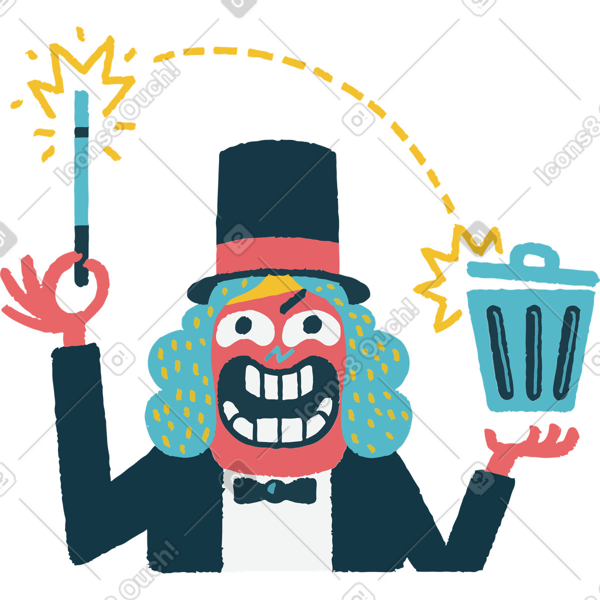 Magician with trash can illustration in Flamenco style download in PNG, SVG