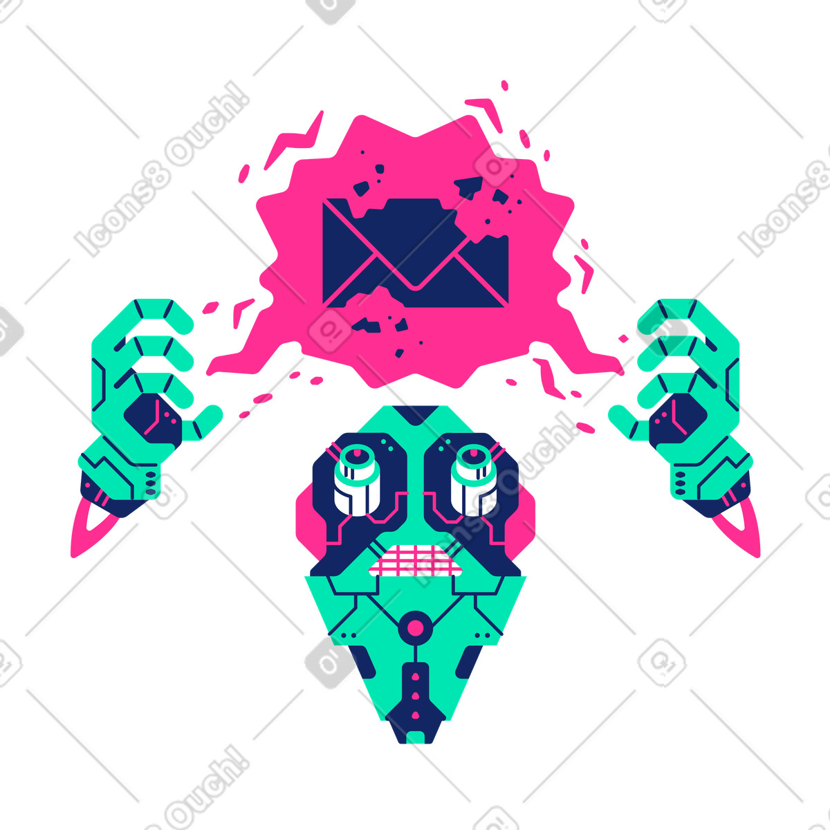 Ilustração de Cyborg destruindo mensagem e-mail para cancelar inscrição em no estilo baixar em PNG, SVG