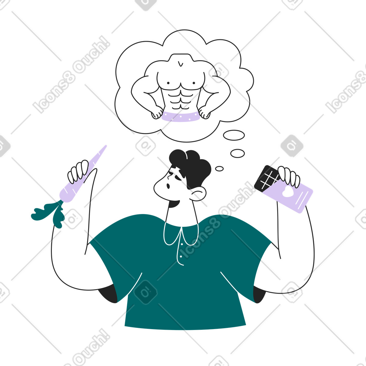 Ragazzo a dieta illustrazione in stile Sammy Line scarica in PNG, SVG