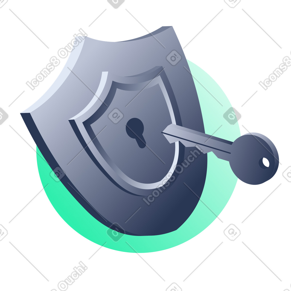 Key and shield with keyhole for data protection illustration in PNG, SVG