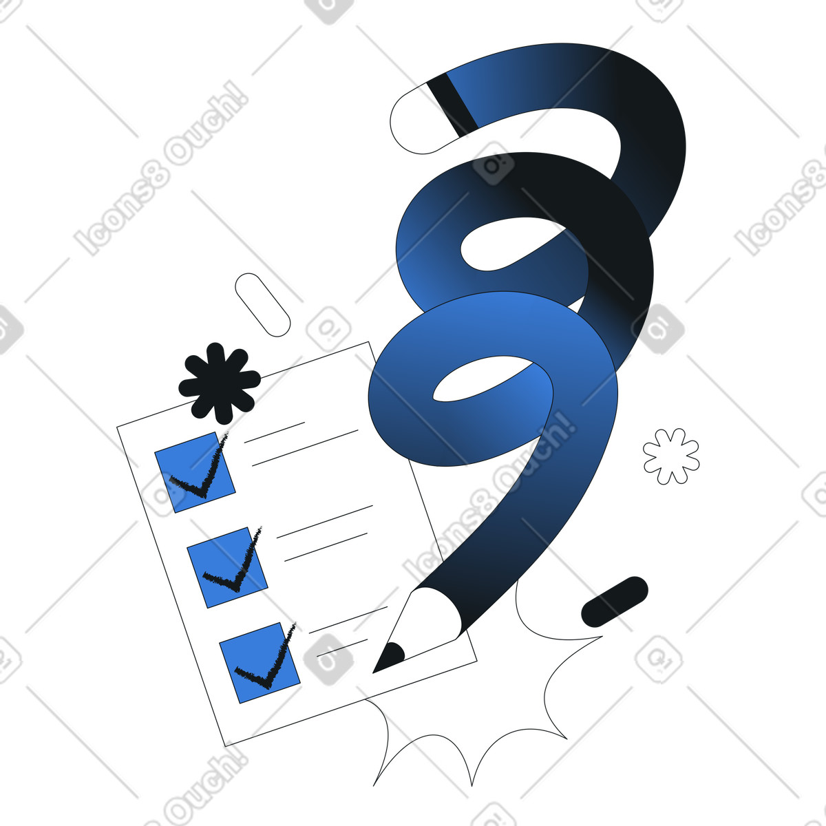 Checkliste und stift, workflow-planung aufgabenmanagement-Illustration im Midnight-Stil als Download in PNG, SVG