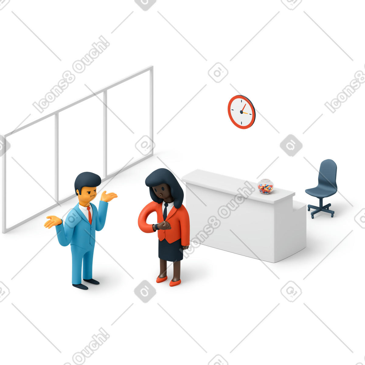 Illustration L'homme était en retard pour une réunion d'affaires dans le style 3D Flame à télécharger aux formats PNG, SVG