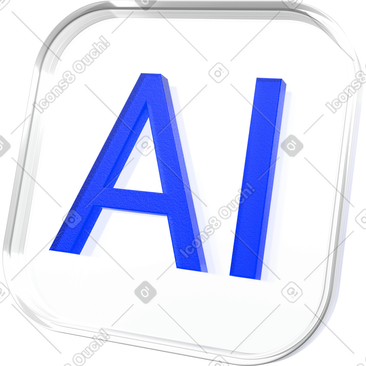 Illustration Icône en verre avec texte ia, étiquette d'intelligence artificielle dans le style 3D Enterprise à télécharger aux formats PNG, SVG