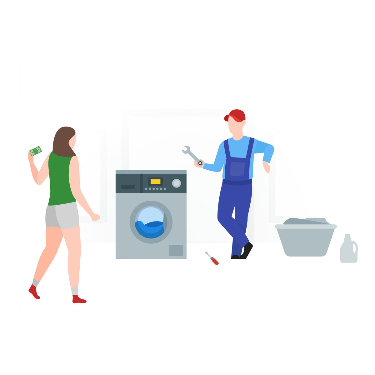 Paying a plumber illustration washing machine repair clipart graphics vector images