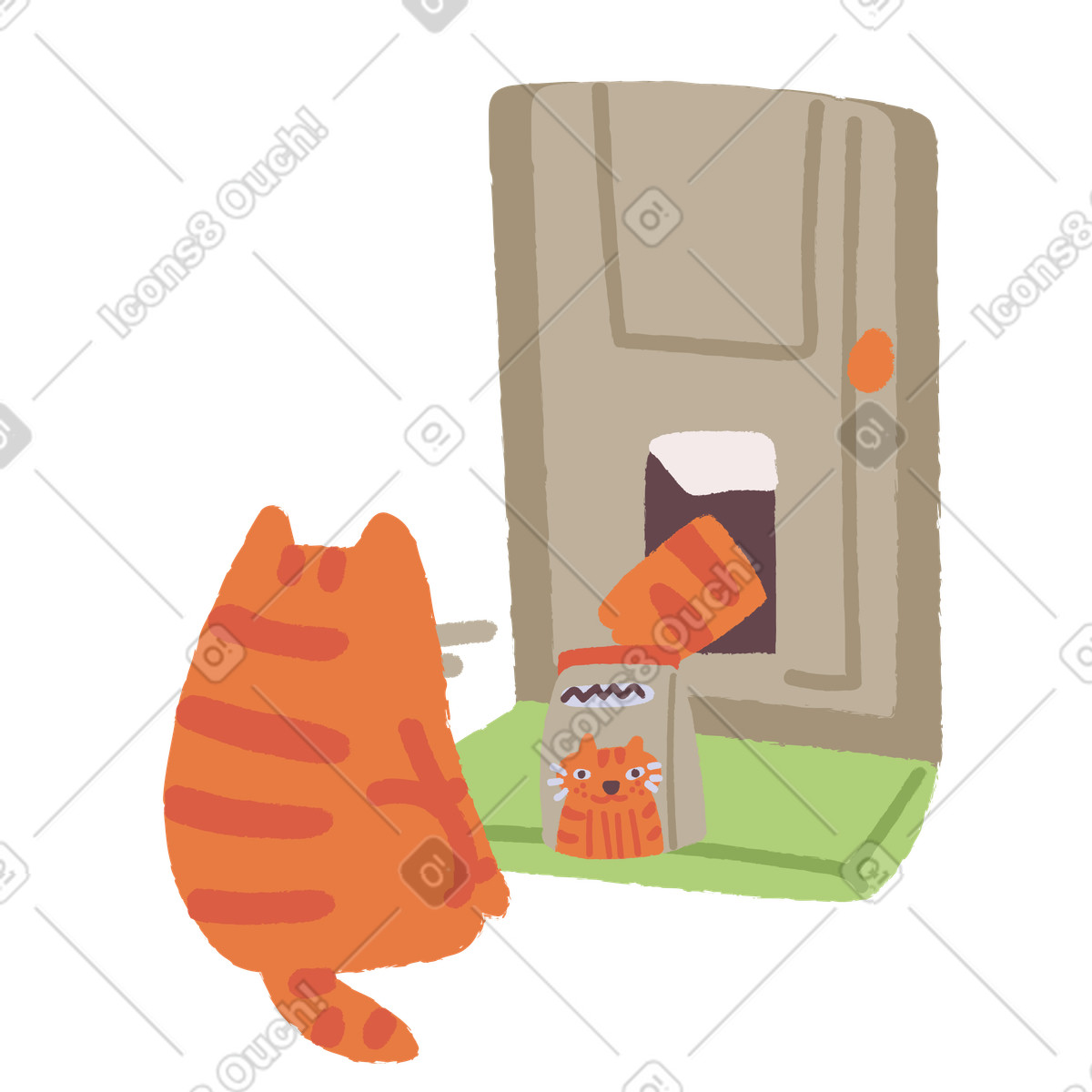 Cat receiving doorstep delivery at home illustration in Ginger style download in PNG, SVG