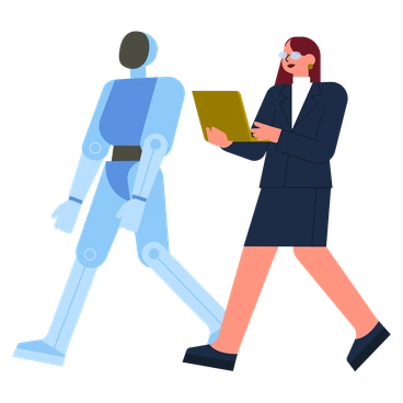 A woman walking with a robot companion - Vector style illustration