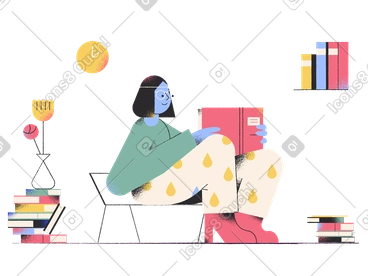 Bibliophile sitting in armchair and reading book PNG, SVG