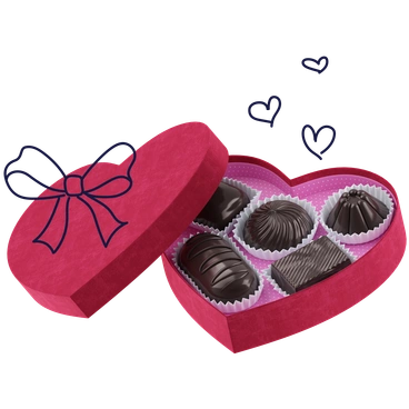 A heart-shaped box of chocolates - 3D Surfaced style illustration