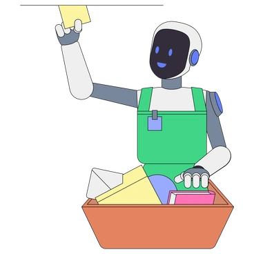 A robot sorting items in a basket - Teko style illustration