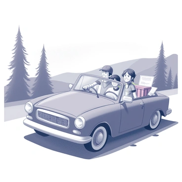 A happy family on a road trip in a vintage car, with an insurance policy tucked in the glovebox