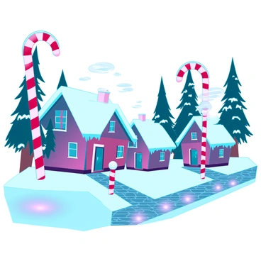 A picturesque snowy village where the streetlights are candy canes