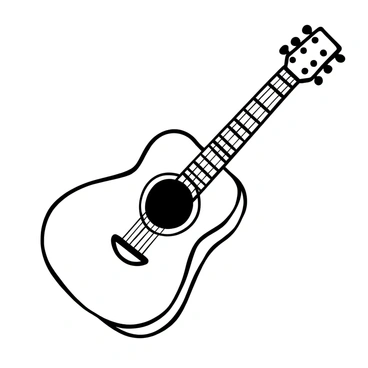 A simple line art of an acoustic guitar with visible strings