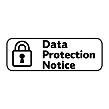 A website banner displaying a data protection notice. The banner has a prominent "Data Protection Notice" text in bold, clear font. On the left side of the banner, there is a detailed padlock icon, designed with sharp lines, symbolizing security. The background of the banner is simple to emphasize the notice and the icon. The overall layout is clean and professional, ensuring that the message is easily readable.