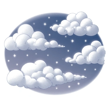 A night sky filled with soft, fluffy clouds. The clouds are shaped in intricate patterns that resemble delicate lacework, creating a sense of elegance in the atmosphere. Stars are visible in the background, twinkling amidst the cloud formations. The clouds have a flowing texture, weaving in and out of each other, contributing to the lace-like appearance. The overall scene captures the beauty and mystery of the night sky, with the unique cloud formations drawing the viewer's eye upward.