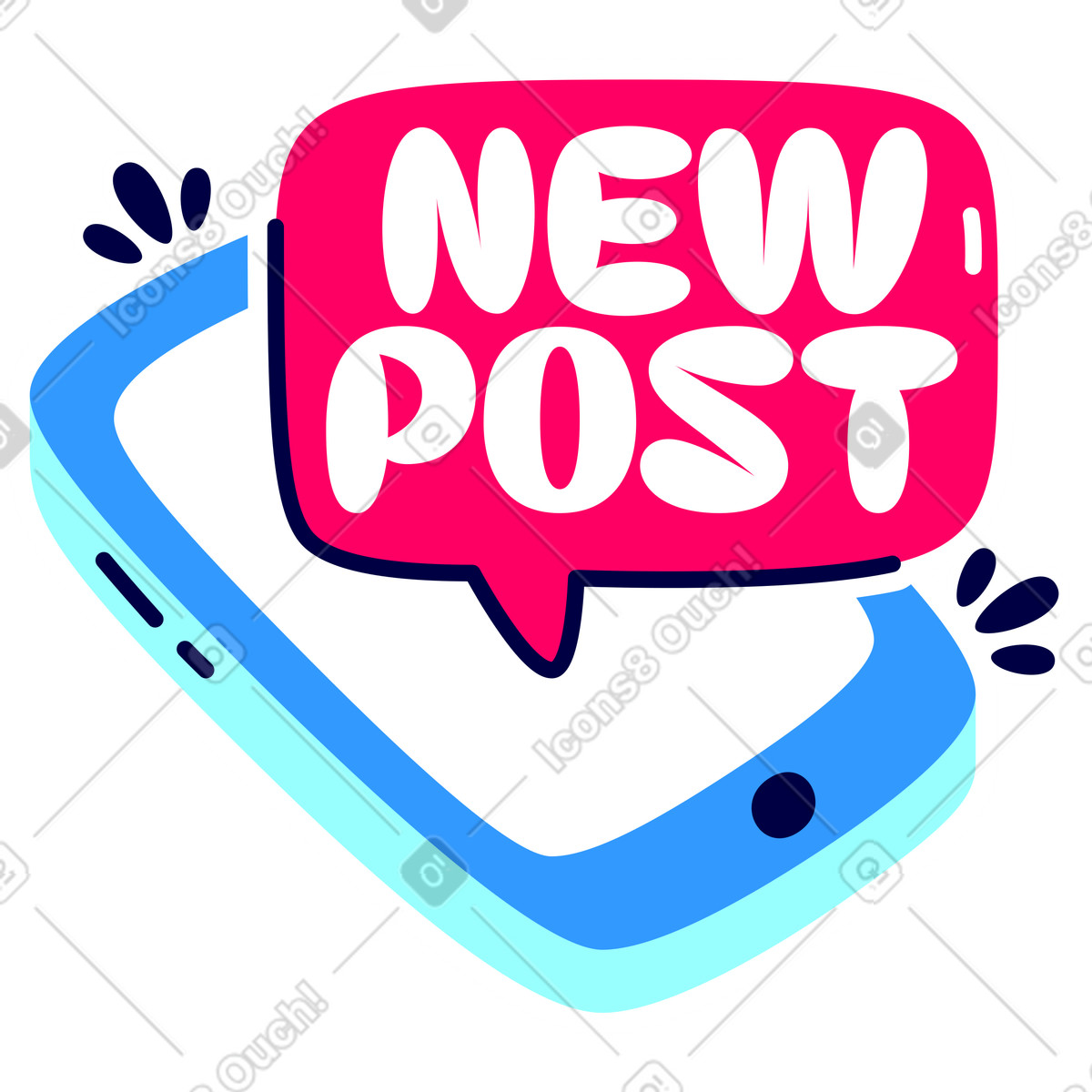 Иллюстрация Надпись new post со смартфоном в стиле Rondy Stickers — скачать в форматах PNG, SVG
